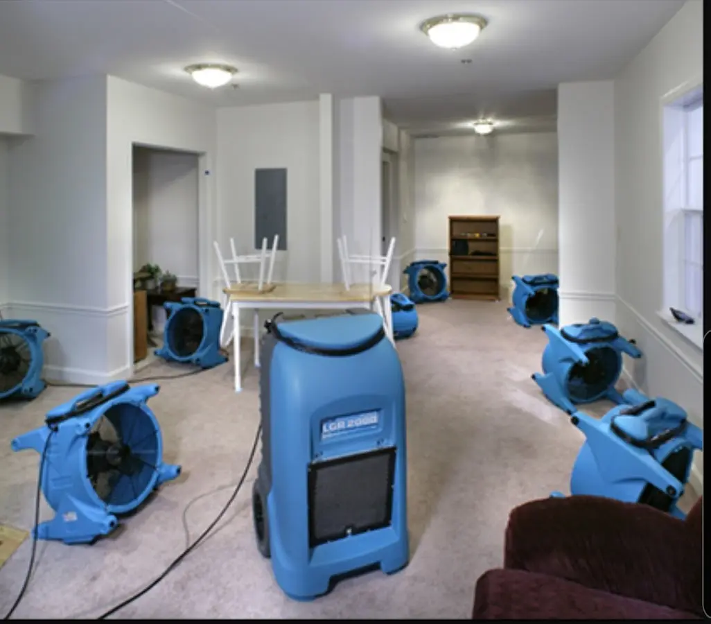 Air movers and dehumidifier setup for Water Damage Restoration in Littleton
